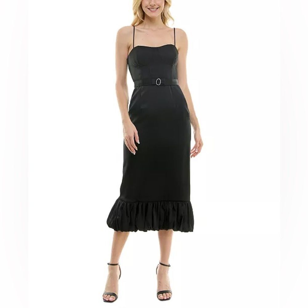 NWT Taylor | Women's Black Sleeveless Satin‎ Belted Gown 8